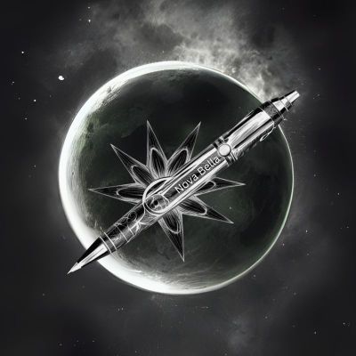 Pictured here is a variation on the Nova Bella Mystic Pen Logo, which has a pen overlayed on the corona of a total eclipse.