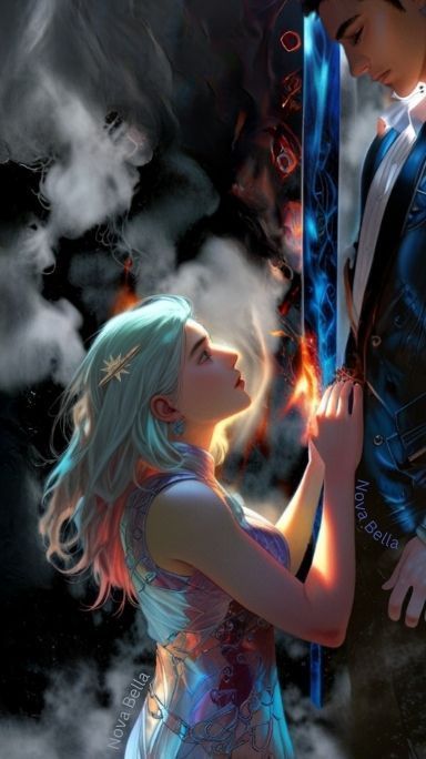 A platinum blond lady kneels in front of a Vietnamese or Thai man, grasping at his buttons.  He looks down, indulgently.